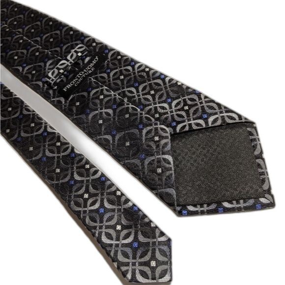 Pronto Uomo Couture Black Silver Blue Dots Tie - Picture 2 of 4
